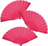 Funny Fashion Handwaaier/Spaanse waaier - 4x stuks - roze - polyester - Verkoeling in de zomer - 41 x 22 cm