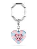 Swarovski Dulcis sleutelhanger, veelkleurig hart met snoepstreep met centraal kristal en blauwe en roze kristallen rondom, vrolijk en kleurrijk design, gerhodineerd metaal