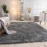 Paco Home Hoogpolig Vloerkleed Woonkamer Vacht Imitatiebont Shaggy Wollig Eenkleurig 140x200 cm Grijs