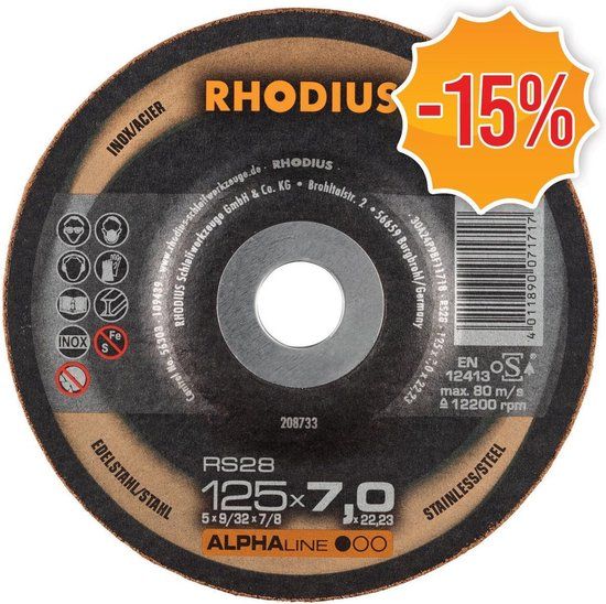 Rhodius ALPHAline I RS28 Afbraamschijf - 125 x 22,23 x 7mm - RVS/Staal (25st)
