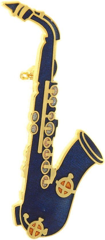 Merkloos / Sans marque Behave® Broche muziek instrument saxofoon blauw emaille