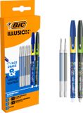 BIC Illusion Uitwisbare Balpen - Blauwe en Zwarte Pen met 6 Navullingen - Medium Punt 0,7 mm - 2 stuks