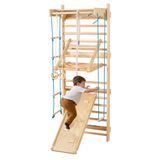 Latios Échelle suédoise - Barre de traction murale - Ensemble 8-en-1 - 15 barreaux - Capacité de charge 100 kg - Inclus toboggan, barre de traction, anneaux de gymnastique, siège de balançoire et échelle de corde - Pour intérieur