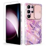 SHEDEER Compatibel met Samsung Galaxy S25 Ultra hoesje met schuifcamerahoesje + schermbeschermer, TPU voorframes Schokbestendige, krasbestendige hoes van, Betoverend roze