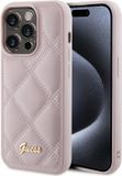 Guess Quilted Metal Logo Back Case - Roze - Geschikt voor Apple iPhone 15 Pro