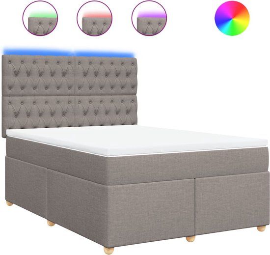 vidaXL Boxspring met matras stof taupe 140x200 cm