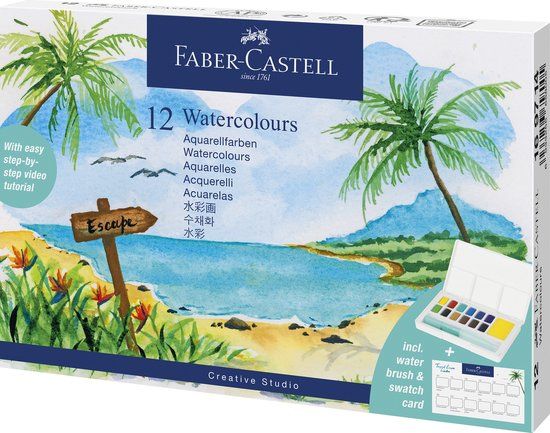 Faber-Castell Waterverf box 12 kleuren en waterpenseel