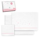 Interbaby Beddengoedset voor kinderbed, 60 x 120 cm, 100% katoen, warm, zacht, inclusief hoeslaken, dekbedovertrek en kussensloop, ideaal voor de winter, sterren, maan, wit/roze