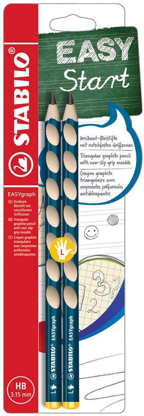 STABILO EASYgraph - Ergonomische Grafietpotlood - Linkshandig - HB Hardheid - Petrol - 2 Stuks