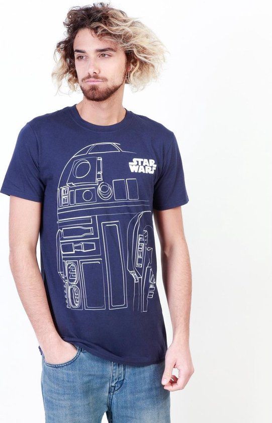 Star Wars R2D2 Outline T-shirt - XL - Marineblauw - Heren