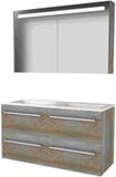 Basic-Line Premium 46 Badkamermeubelset - 120 x 46 cm - Met Grepen - 4 Lades - Acryl Wastafel - 2 Kraangaten - Spiegelkast met LED Verlichting - Scotch Oak