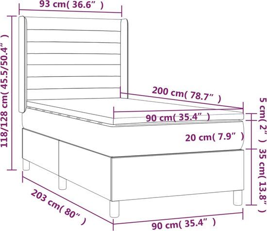 vidaXL Boxspring Bed - 90x200 cm - Lichtgrijs - Met Matras