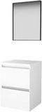 Basic-Line Framed 46 Badkamermeubelset - 50 x 46 cm - Greeploos - 2 Lades - Wastafelblad - Spiegel met Zwart Aluminium Frame - Ice White
