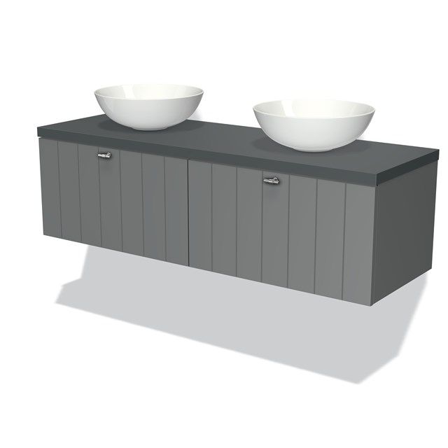 Maxaro Badkamermeubel Modulo Plato 140cm Middengrijs 2 Lades Lamel Donkergrijs Blad