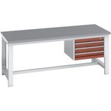 BOTT Werkbank met frame Cubio lino - 3 lade - 2 m