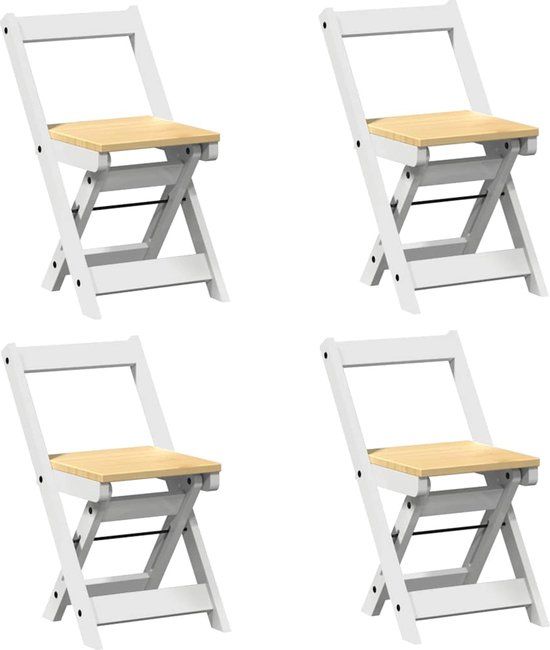 vidaXL Klapstoelen - 4 stuks - "Corona" - Wit - Massief Grenenhout