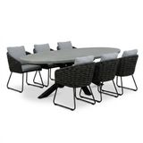 BUITEN living Stockholm Stockholm/Flora Stone Grey dining tuinset | 6 personen | polystone + touw | 240cm