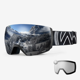 OutdoorMaster ULTRA Pack masque de ski + verres pour hommes et femmes - Monture noire, verre argenté-gris + verre transparent