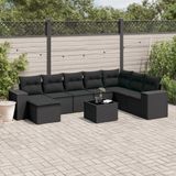 Maison Exclusive - Ensemble de meubles de jardin 9 pièces avec canapé et coussins, noir, en polyrotin