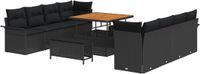 vidaXL Tuinbank Set Zwart Poly Rattan Staal Massief Acaciahout