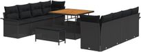 vidaXL Tuinbank Set Zwart Poly Rattan Staal Massief Acaciahout