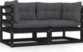 Maison Exclusive - Banc de jardin pour 2 personnes avec coussins, noir, pin massif