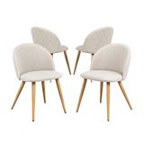 FurnitureR Set van 4 eetkamerstoelen, zachte stoelen, keukenstoelen, comfortabele fleece stof, zitting voor eetkamer, woonkamer, lounge thuis, beige