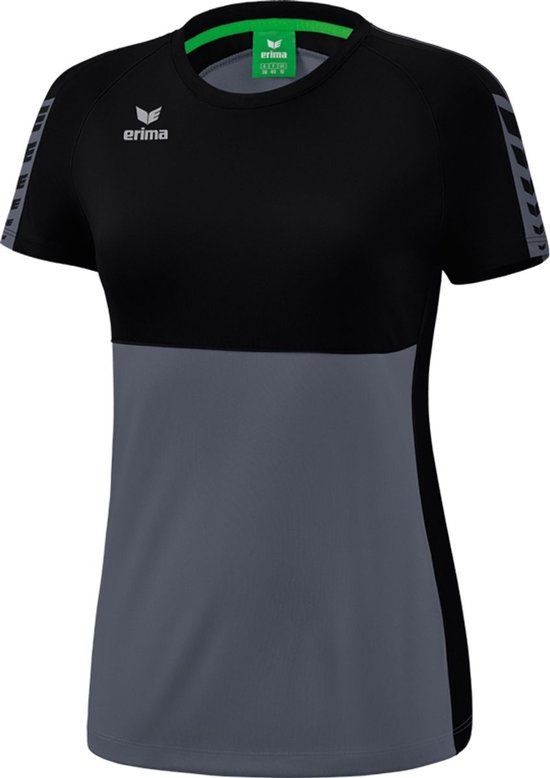 Erima Six Wings T-Shirt Dames - Slate Grey / Zwart - Maat 38