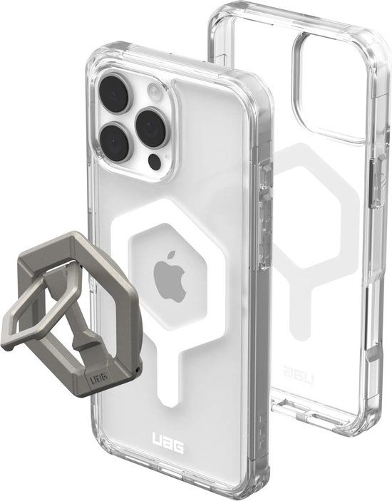 Urban Armor Gear Plyo Pro backcover + Magnetic Ring Stand geschikt voor Apple iPhone 16 Pro Max - Ice White / Titanium