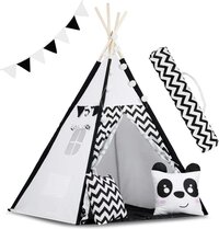 Viking Choice Tipi tent - Speeltent - Zwart en wit - met Kussens en Lampjes