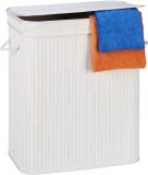 Merkloos 2x wasmand met deksel - 2 vakken - bamboe wasbox - mand voor wasgoed - wit