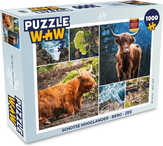 MuchoWow Puzzel Schotse Hooglander - Berg - Zee - Legpuzzel - Puzzel 1000 stukjes volwassenen