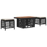 vidaXL Tuin Eettafel Set 3-delig Zwart en Crème Poly Rattan