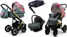 BabyLux® Sky Lark | Set de poussette 4 en 1 | Gris Flex Hibiscus | Poussette combinée | Poussette