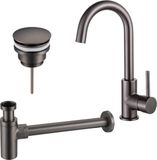 FortiFura Calvi Wastafelkraanset - Hoge wastafelkraan - Geborsteld gunmetal (antraciet)