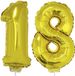 Merkloos / Sans marque 18 jaar leeftijd versiering cijfers - ballonnen op stokje - van 41 cm - Combi van cijfer 18 - in het goud - feestartikelen verjaardag