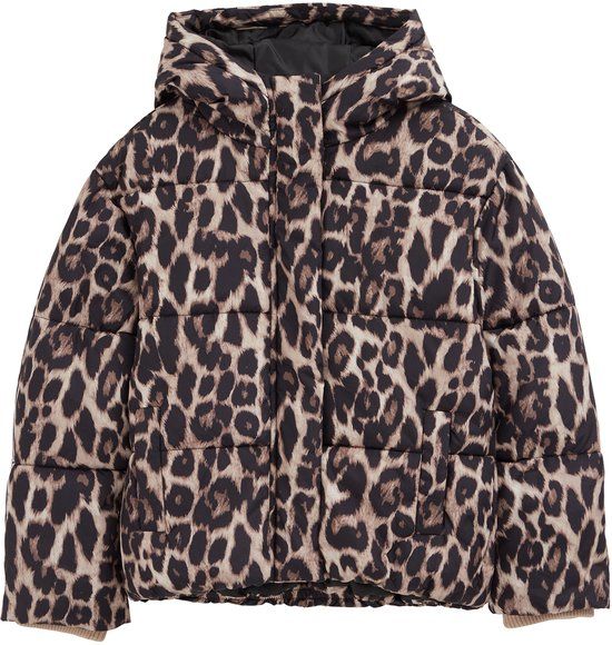 WE Fashion Meisjes oversized gewatteerde jas met luipaardprint