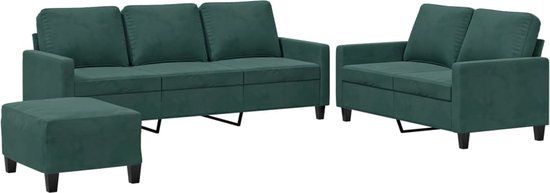 vidaXL 3-delige Loungeset met kussens fluweel donkergroen