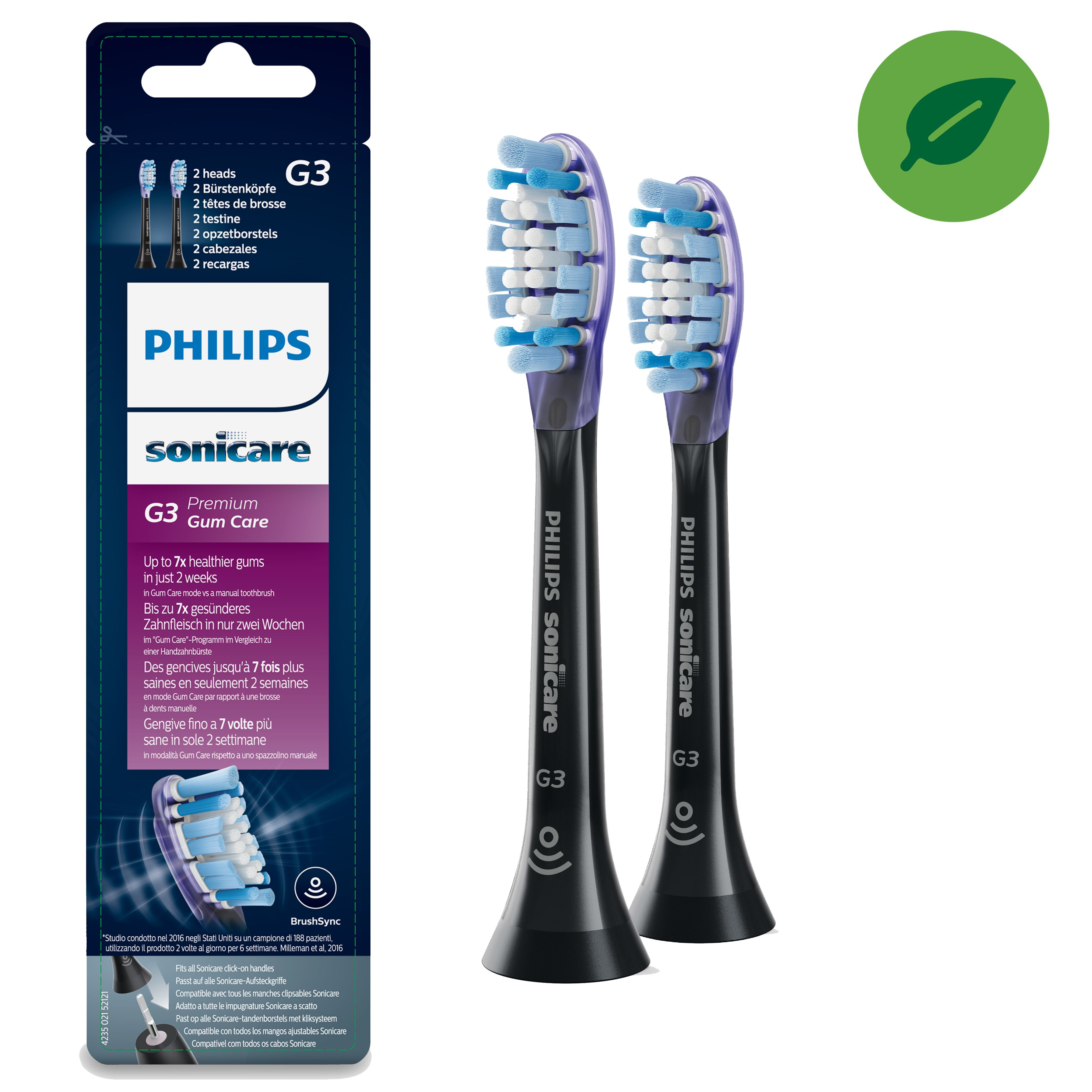Philips G3 Premium Gum Care HX9052/33 2x Zwarte sonische opzetborstels