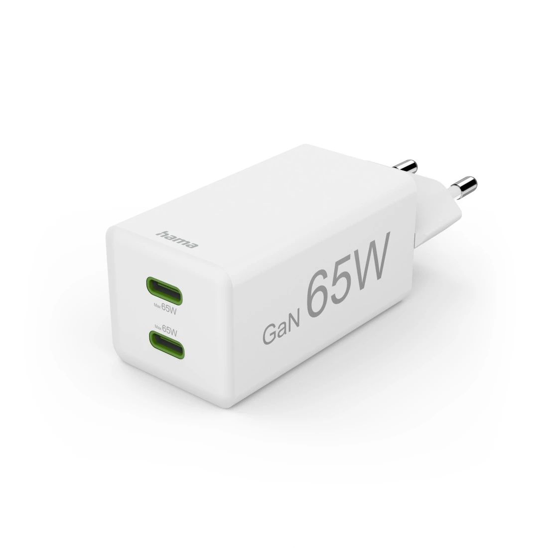 Hama 65W USB-C GaN Charger - White - Fast Charging - 2 Outputs