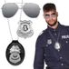 Boland 01417 3-delige set politiebril ketting en badge zilver/zwart uniseks speciale politie commissaris kostuum carnaval themafeest