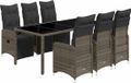 vidaXL Bistroset 7-delig met kussens, polyrotan, grijs