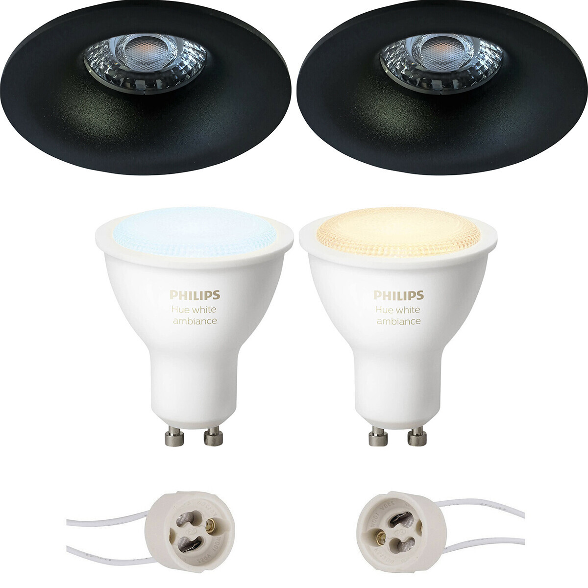 BES LED Pragmi Nora Pro - Inbouw Rond - Mat Zwart - Ø82mm - Philips Hue - LED Spot Set GU10 - White Ambiance - Bluetooth