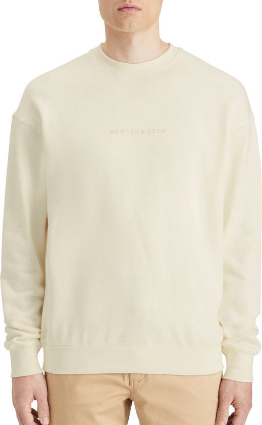 Scotch & Soda Front Chest Logo Sweater Heren - off white - Maat S