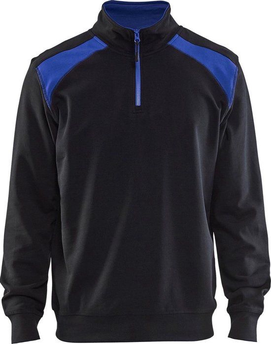 Blåkläder Sweatshirt bi-colour met halve rits 3353-1158 - Zwart/Korenblauw - XXXL