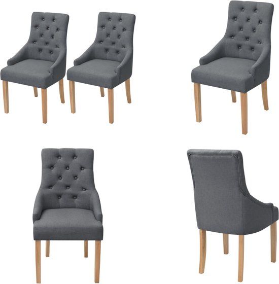 vidaXL Eetkamerstoelen 2 stuks stof donkergrijs
