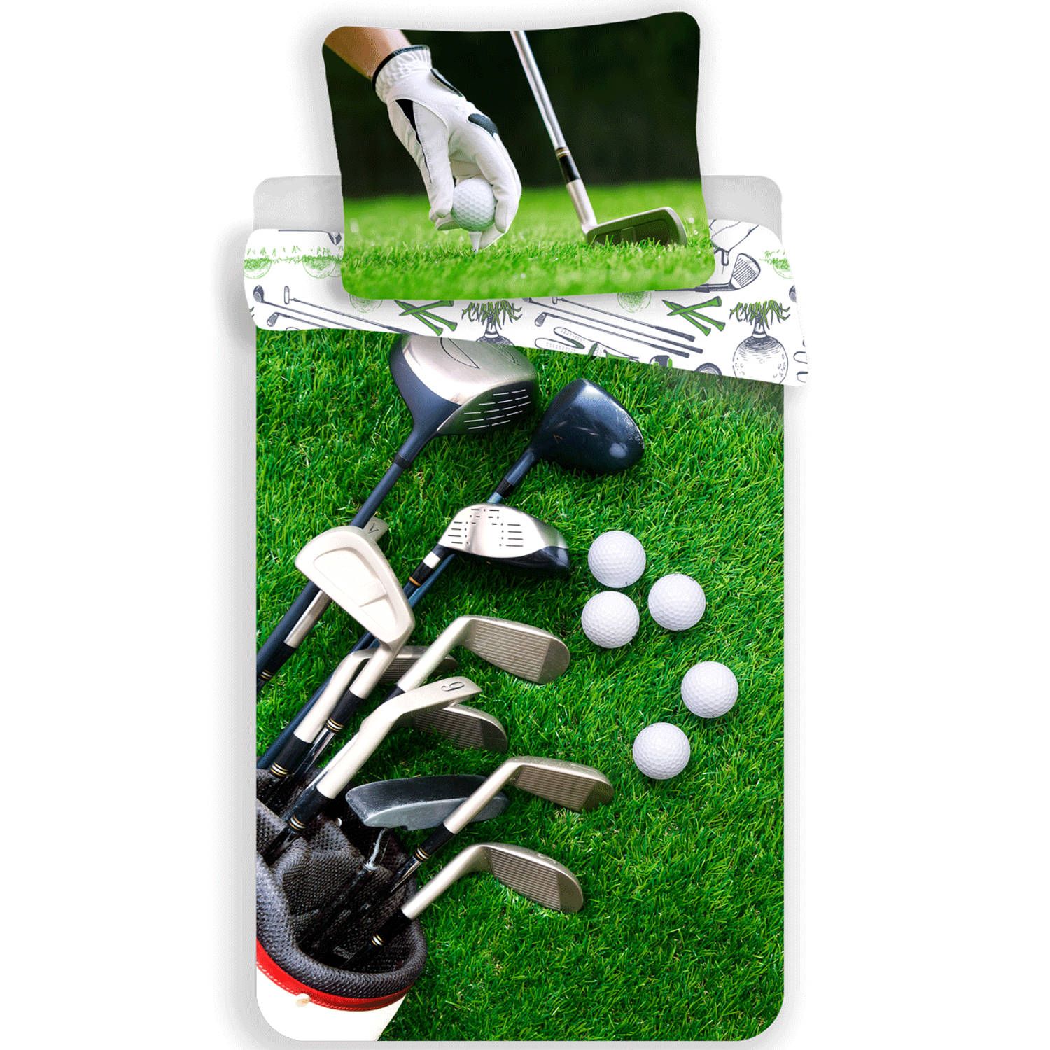 Sport Dekbedovertrek Golf - Eenpersoons - 140 x 200 cm - Groen - Katoen