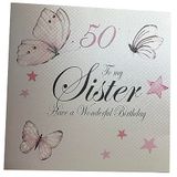 White Cotton Cards Grote Vintage vlinders, 50 aan mijn zus hebben een prachtige handgemaakte 50e verjaardagskaart, XPD30-50