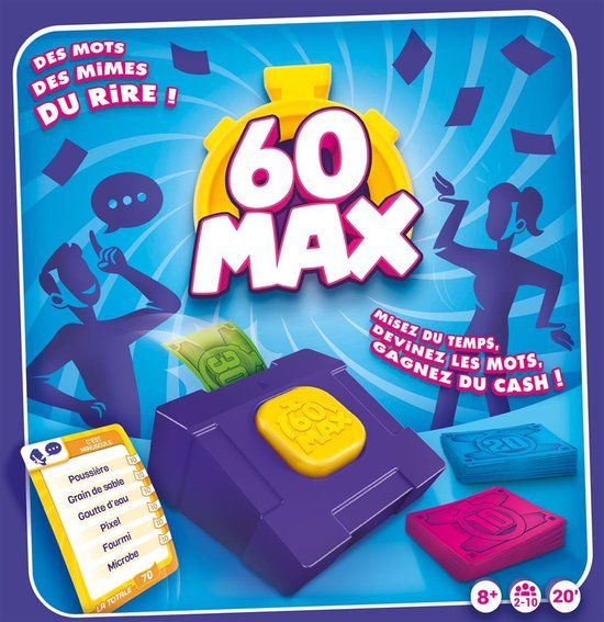 Asmodee 60 Max - Coöperatief spel voor het gezin vanaf 8 jaar, woorden raden met mimes of beschrijvingen, teambordspel voor 4 tot 8 spelers, 30 minuten, Franse versie