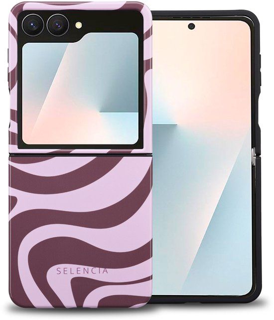 Selencia Hoesje - Geschikt voor Samsung Galaxy Z Flip 7 - Backcover - Wavy Swirl Pink Plum